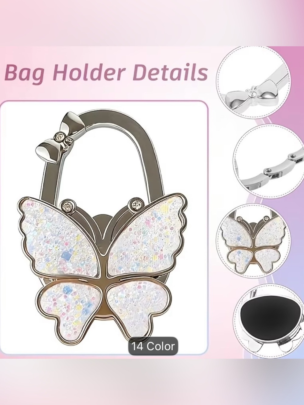 Silver Butterfly Purse Hook - Picture 6 of 6